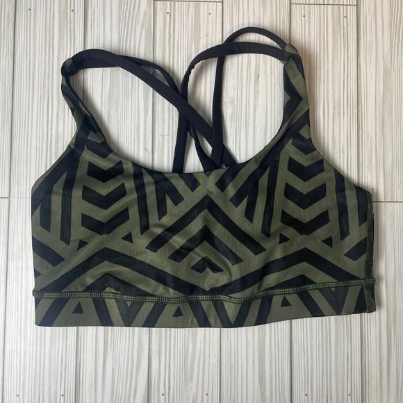 Lululemon Other - Lululemon Energy Bra Olive Green Black Geometric Chevron Strappy Sports Bra